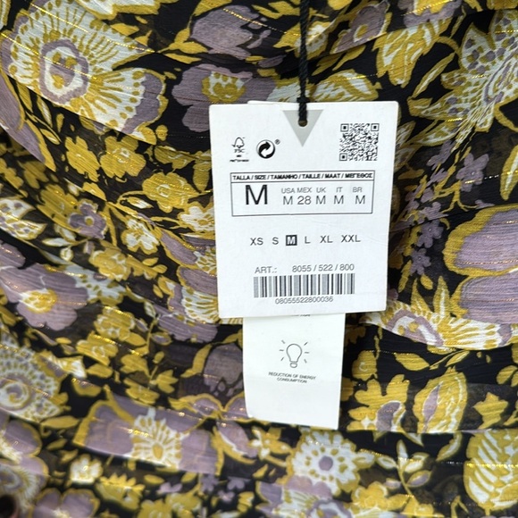 Zara One-Shoulder Floral Dress Black gold Purple ruched medium NEW - Picture 6 of 6